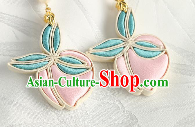China Handmade Silk Peach Earrings Traditional Cheongsam Ear Accessories China Handmade Silk Peach Earrings Traditional Cheongsam Ear Accessories