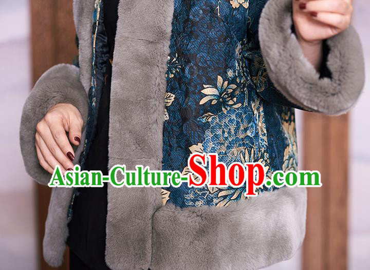 Chinese Navy Jacket Women Winter Outer Garment Watered Gauze Coat Traditional National Clothing Chinese Navy Jacket Women Winter Outer Garment Watered Gauze Coat Traditional National Clothing