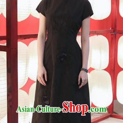 Traditional Cheongsam China National Clothing Black Qipao Dress for Women
