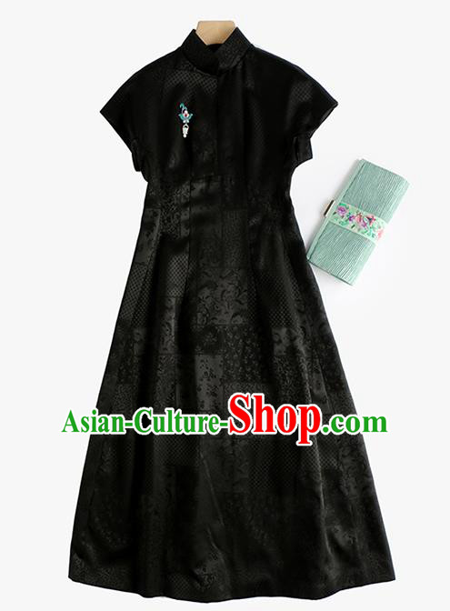 Traditional Cheongsam China National Clothing Black Qipao Dress for Women Traditional Cheongsam China National Clothing Black Qipao Dress for Women