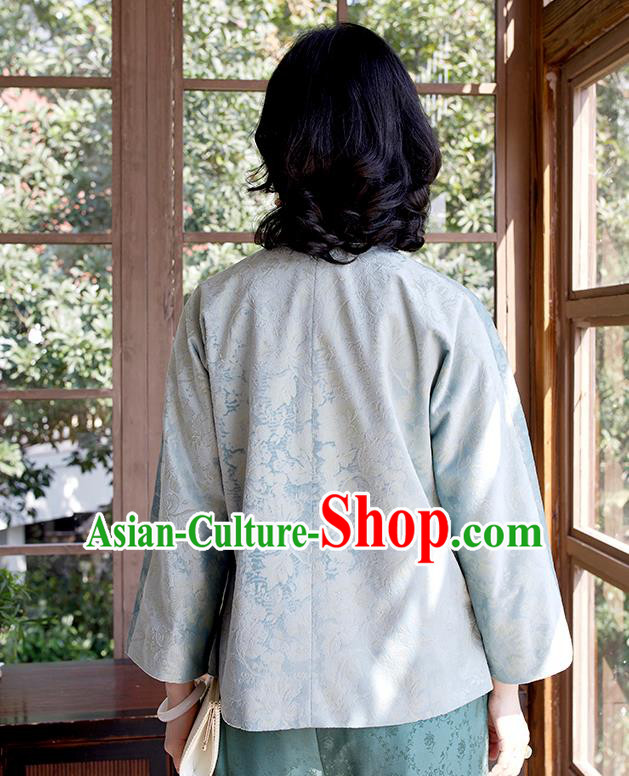 Chinese Traditional Blue Jacquard Short Coat Outer Garment National Clothing Women Jacket Chinese Traditional Blue Jacquard Short Coat Outer Garment National Clothing Women Jacket