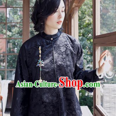 Chinese Traditional Outer Garment National Clothing Women Jacket Black Jacquard Short Coat