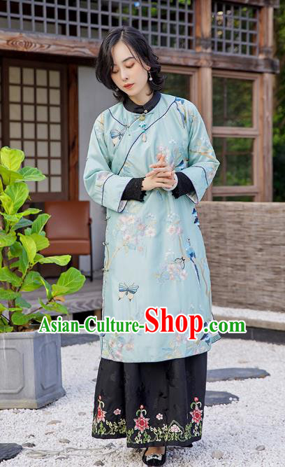 China Traditional National Female Clothing Classical Cheongsam Embroidered Light Blue Qipao Dress China Traditional National Female Clothing Classical Cheongsam Embroidered Light Blue Qipao Dress