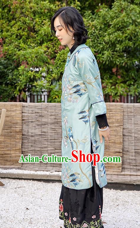 China Traditional National Female Clothing Classical Cheongsam Embroidered Light Blue Qipao Dress China Traditional National Female Clothing Classical Cheongsam Embroidered Light Blue Qipao Dress