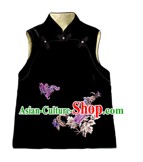Traditional China Embroidered Peony Black Velvet Waistcoat National Female Clothing Classical Cheongsam Vest Traditional China Embroidered Peony Black Velvet Waistcoat National Female Clothing Classical Cheongsam Vest
