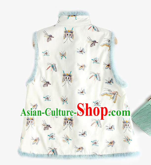 Traditional China Embroidered Butterfly Waistcoat National Female Clothing Classical Cheongsam White Cotton Padded Vest Traditional China Embroidered Butterfly Waistcoat National Female Clothing Classical Cheongsam White Cotton Padded Vest