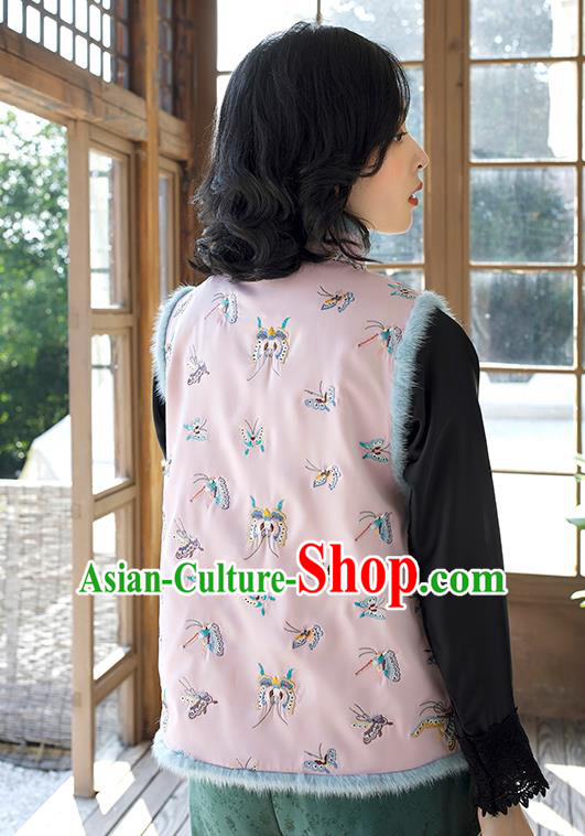 Traditional China Classical Cheongsam Pink Cotton Padded Vest Embroidered Butterfly Waistcoat National Female Clothing Traditional China Classical Cheongsam Pink Cotton Padded Vest Embroidered Butterfly Waistcoat National Female Clothing