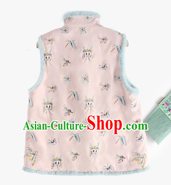 Traditional China Classical Cheongsam Pink Cotton Padded Vest Embroidered Butterfly Waistcoat National Female Clothing Traditional China Classical Cheongsam Pink Cotton Padded Vest Embroidered Butterfly Waistcoat National Female Clothing