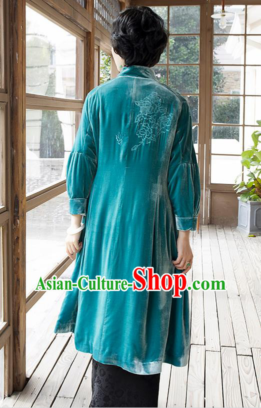 Chinese Traditional Clothing Women Blue Velvet Coat Outer Garment Chinese Traditional Clothing Women Blue Velvet Coat Outer Garment
