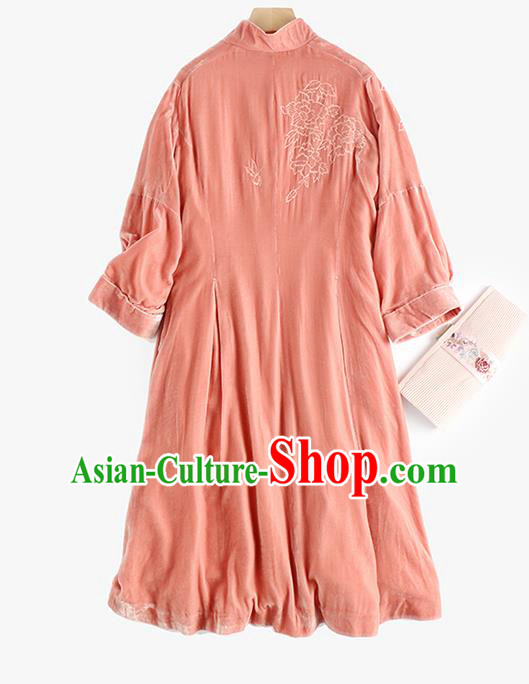 Chinese Women Embroidered Pink Velvet Coat Outer Garment Traditional Clothing Chinese Women Embroidered Pink Velvet Coat Outer Garment Traditional Clothing