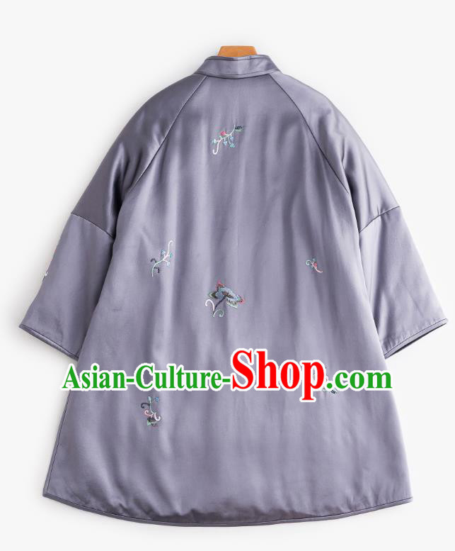 Chinese Women Embroidered Lilac Satin Coat Outer Garment Traditional Winter Clothing Chinese Women Embroidered Lilac Satin Coat Outer Garment Traditional Winter Clothing