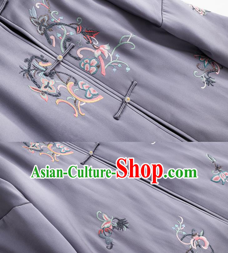 Chinese Women Embroidered Lilac Satin Coat Outer Garment Traditional Winter Clothing Chinese Women Embroidered Lilac Satin Coat Outer Garment Traditional Winter Clothing