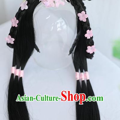 Chinese Song Dynasty Village Girl Hairpiece Quality Wig Sheath China Ancient Cosplay Swordswoman Huang Rong Wigs Hair Clasp