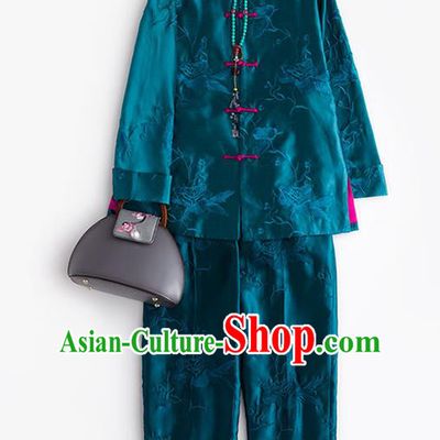 Chinese Embroidery Peony Blue Silk Jacket Traditional National Clothing Women Outer Garment Embroidered Silk Coat
