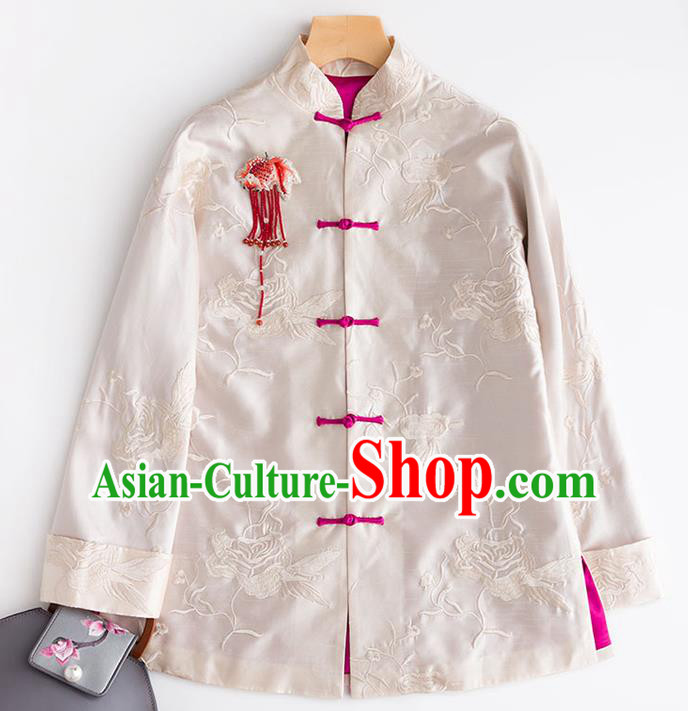 Chinese Embroidered Coat Embroidery Peony Beige Silk Jacket Traditional National Clothing Women Outer Garment Chinese Embroidered Coat Embroidery Peony Beige Silk Jacket Traditional National Clothing Women Outer Garment