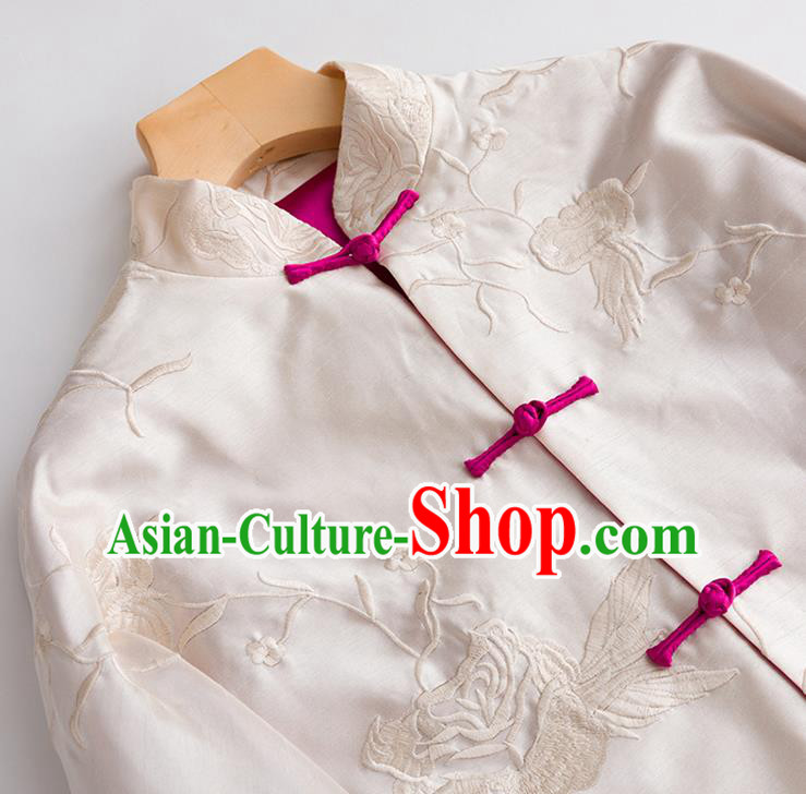 Chinese Embroidered Coat Embroidery Peony Beige Silk Jacket Traditional National Clothing Women Outer Garment Chinese Embroidered Coat Embroidery Peony Beige Silk Jacket Traditional National Clothing Women Outer Garment