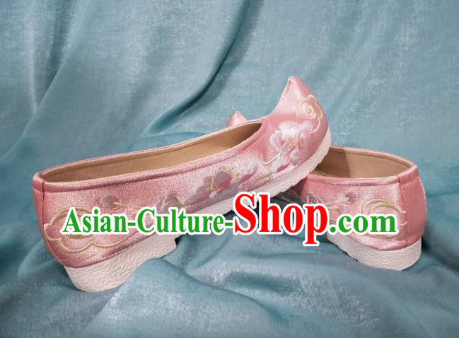 China Ancient Princess Embroidery Pink Satin Shoes Handmade Traditional Exquisite Embroidered Shoes Hanfu Shoes