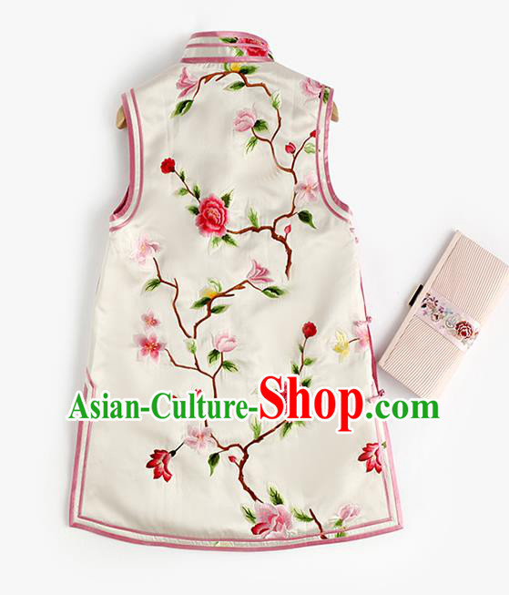 China Classical Embroidered White Silk Vest National Clothing Traditional Women Upper Outer Garment Waistcoat China Classical Embroidered White Silk Vest National Clothing Traditional Women Upper Outer Garment Waistcoat