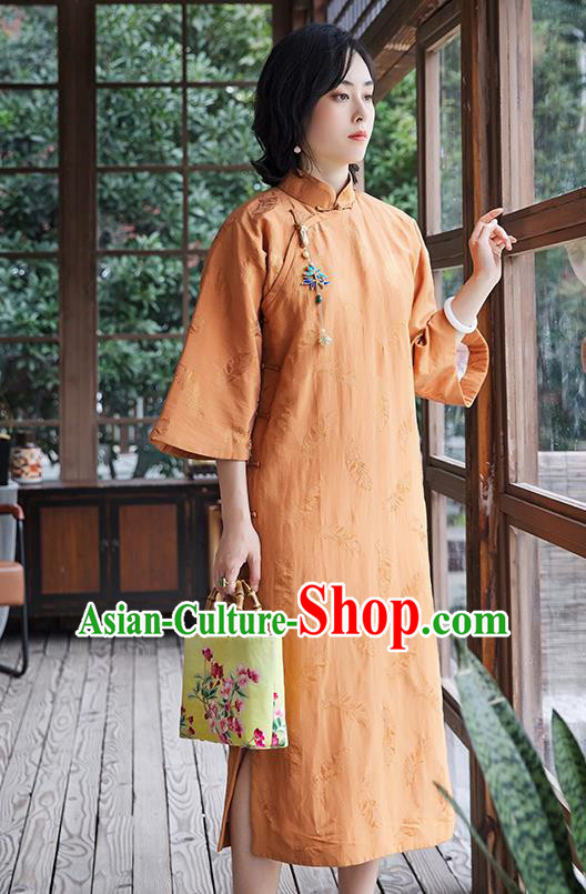 China Classical Cotton Padded Qipao Dress National Clothing Traditional Women Winter Cheongsam