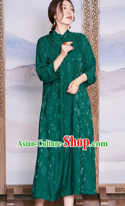 Republic of China Traditional Dress Deep Green Qipao National Clothing Women Classical Cheongsam Republic of China Traditional Dress Deep Green Qipao National Clothing Women Classical Cheongsam