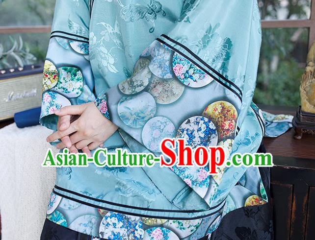Chinese Tang Suit Embroidered Blue Blouse Qing Dynasty Women Outer Garment Traditional Court Costume Chinese Tang Suit Embroidered Blue Blouse Qing Dynasty Women Outer Garment Traditional Court Costume