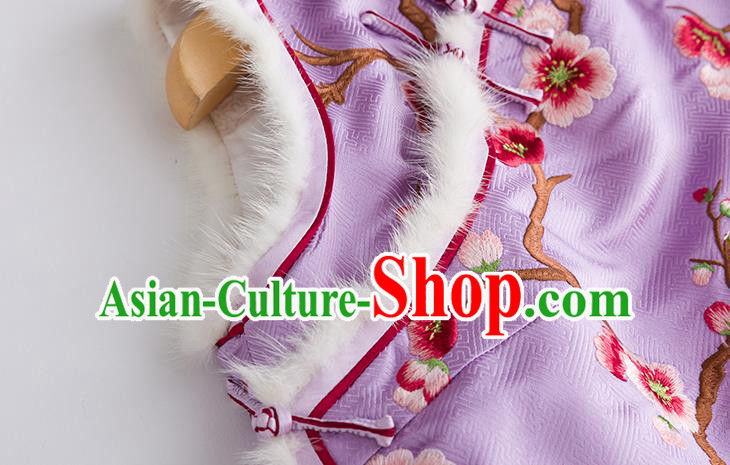 China National Clothing Traditional Women Upper Outer Garment Classical Embroidered Plum Lilac Silk Vest China National Clothing Traditional Women Upper Outer Garment Classical Embroidered Plum Lilac Silk Vest