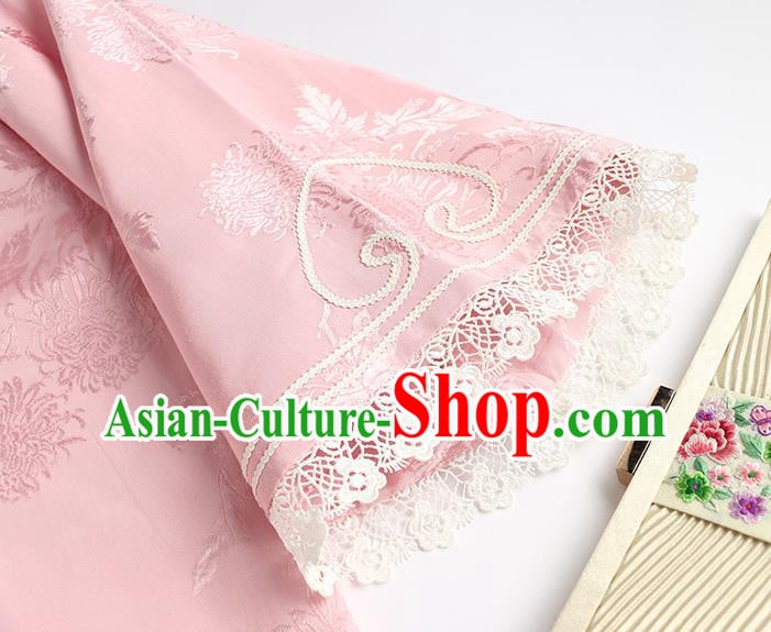 China Women Clothing Wide Sleeve Cheongsam Traditional Embroidered Pink Qipao Classical Chrysanthemum Pattern Dress