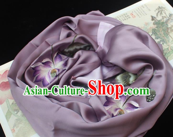China Traditional Cheongsam Accessories Handmade Purple Silk Scarf Embroidered Lotus Tippet China Traditional Cheongsam Accessories Handmade Purple Silk Scarf Embroidered Lotus Tippet