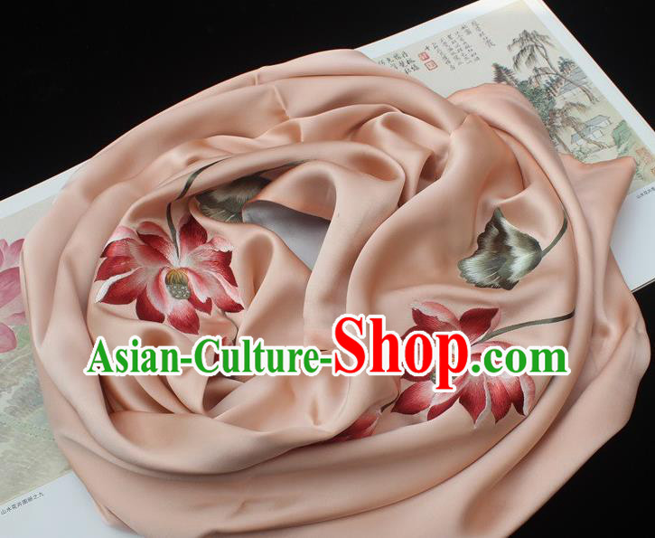 China Embroidered Lotus Tippet Traditional Cheongsam Accessories Handmade Orange Silk Scarf China Embroidered Lotus Tippet Traditional Cheongsam Accessories Handmade Orange Silk Scarf