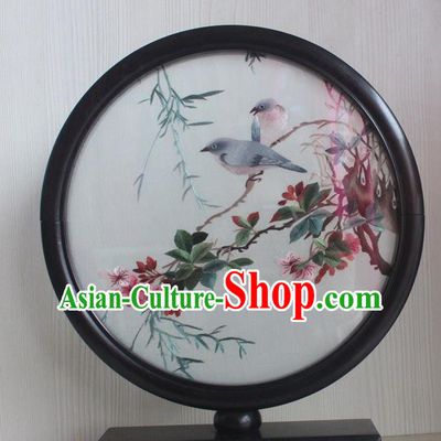 China Handmade Embroidery Plum Blossom Double Side Desk Screen Traditional Rosewood Table Decoration Suzhou Embroidered Craft