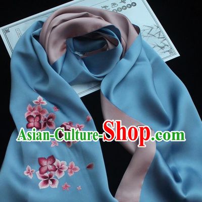 China Handmade Suzhou Embroidery Scarf Cheongsam Accessories Traditional Embroidered Blue Silk Tippet