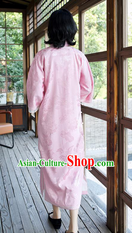 China Wide Sleeve Cheongsam Traditional Embroidered Pink Qipao Women Classical Dress Clothing China Wide Sleeve Cheongsam Traditional Embroidered Pink Qipao Women Classical Dress Clothing
