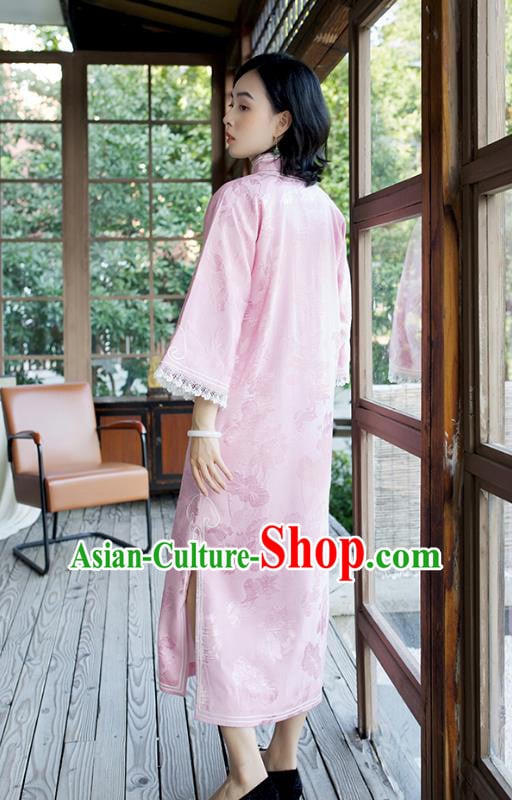 China Wide Sleeve Cheongsam Traditional Embroidered Pink Qipao Women Classical Dress Clothing China Wide Sleeve Cheongsam Traditional Embroidered Pink Qipao Women Classical Dress Clothing