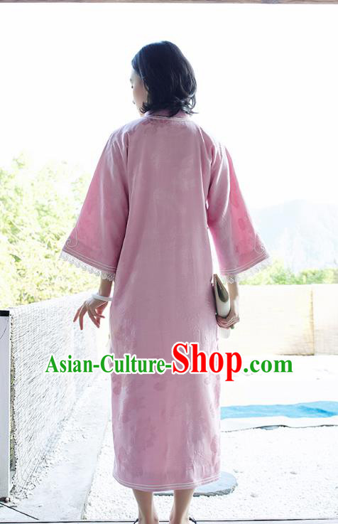China Wide Sleeve Cheongsam Traditional Embroidered Pink Qipao Women Classical Dress Clothing China Wide Sleeve Cheongsam Traditional Embroidered Pink Qipao Women Classical Dress Clothing