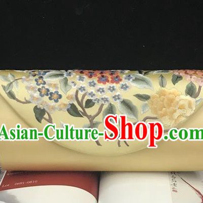 China Yellow Silk Handbag Traditional Cheongsam Embroidered Accessories Handmade Suzhou Embroidery Hydrangea Clutch Bag