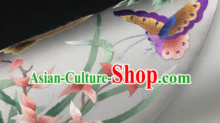 China National Bag Traditional Grey Silk Handbag Handmade Suzhou Embroidery Orchids Clutch Bag China National Bag Traditional Grey Silk Handbag Handmade Suzhou Embroidery Orchids Clutch Bag