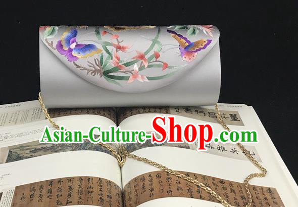 China National Bag Traditional Grey Silk Handbag Handmade Suzhou Embroidery Orchids Clutch Bag China National Bag Traditional Grey Silk Handbag Handmade Suzhou Embroidery Orchids Clutch Bag