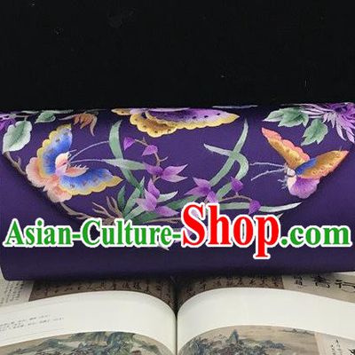 Handmade China Purple Silk Handbag National Chain Bag Traditional Suzhou Embroidery Orchids Clutch Bag