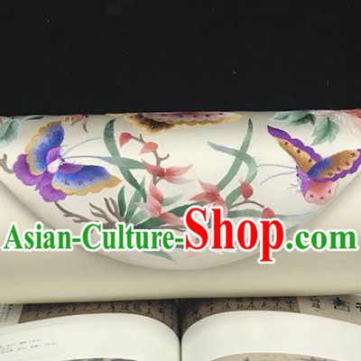 Beige Silk Clutch Bag Traditional China National Chain Bag Handmade Suzhou Embroidery Orchids Handbag