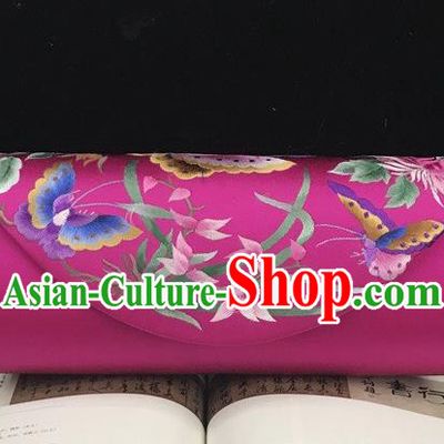 Traditional China National Chain Bag Handmade Suzhou Embroidery Orchids Handbag Purple Silk Clutch Bag