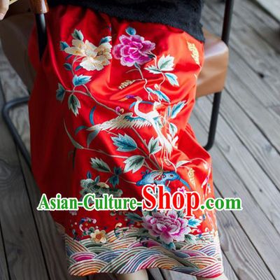 China Women National Clothing Embroidered Red Silk Skirt Traditional Classical Wedding Dress