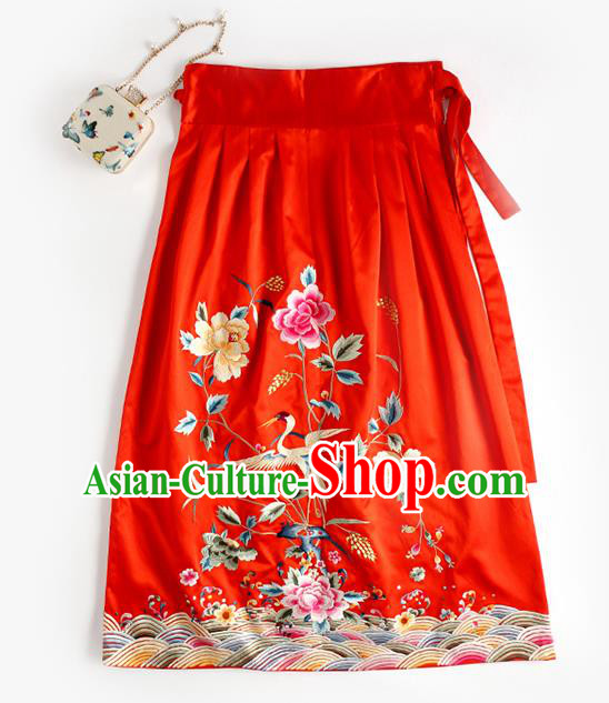 China Women National Clothing Embroidered Red Silk Skirt Traditional Classical Wedding Dress China Women National Clothing Embroidered Red Silk Skirt Traditional Classical Wedding Dress