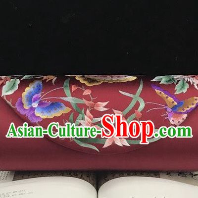 National Wine Red Silk Clutch Bag Handmade Suzhou Embroidery Orchids Handbag China Traditional Chain Bag