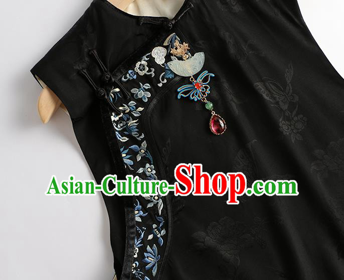 Chinese Qing Dynasty Black Vest Tang Suit Upper Outer Garment Traditional Waistcoat Costume Chinese Qing Dynasty Black Vest Tang Suit Upper Outer Garment Traditional Waistcoat Costume