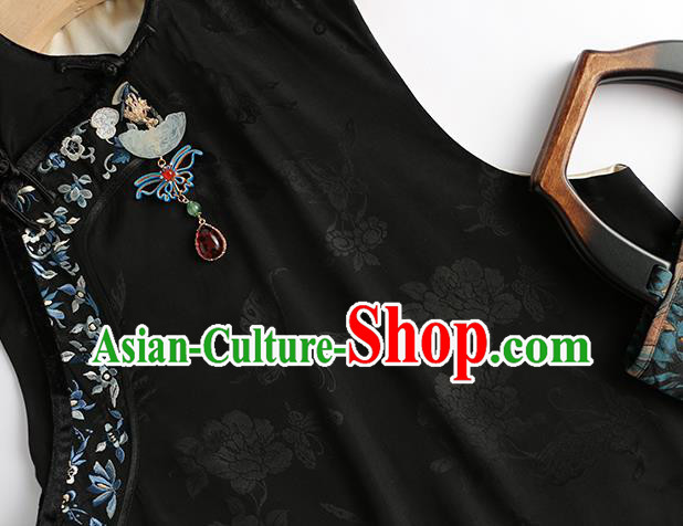 Chinese Qing Dynasty Black Vest Tang Suit Upper Outer Garment Traditional Waistcoat Costume Chinese Qing Dynasty Black Vest Tang Suit Upper Outer Garment Traditional Waistcoat Costume