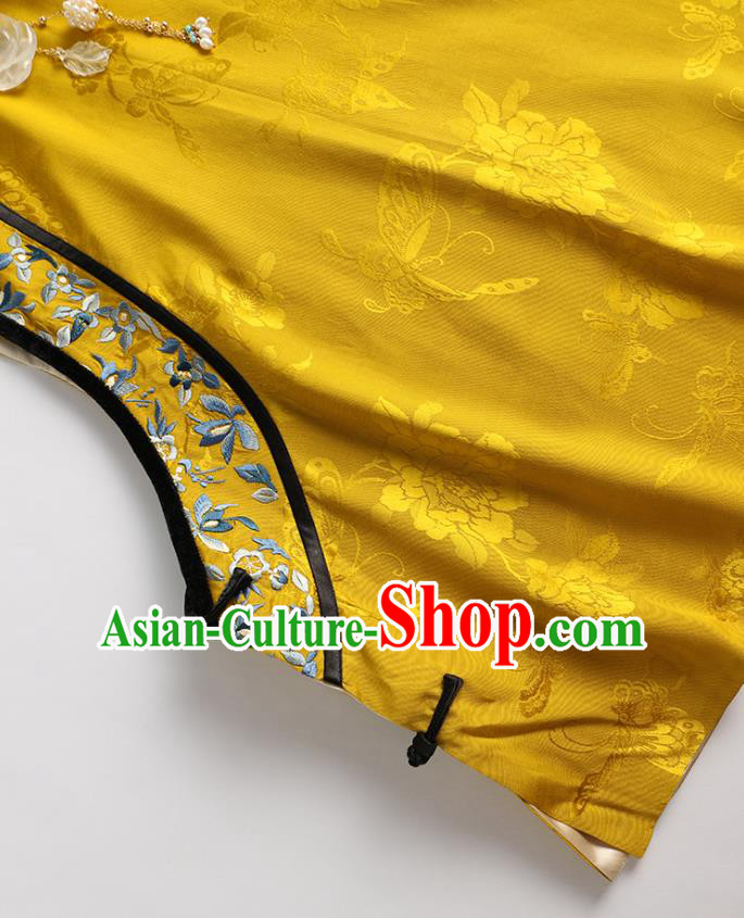 Chinese Traditional Waistcoat Costume Tang Suit Upper Outer Garment Qing Dynasty Yellow Vest Chinese Traditional Waistcoat Costume Tang Suit Upper Outer Garment Qing Dynasty Yellow Vest
