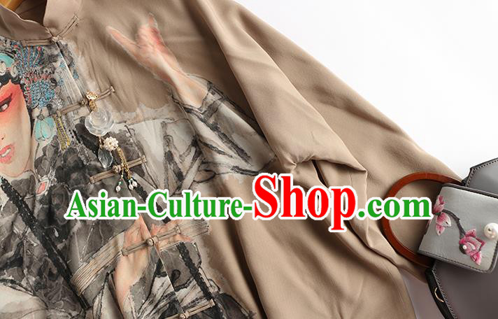 Chinese Traditional Printing Costume Classical Silk Shirt Tang Suit Blouse Upper Outer Garment
