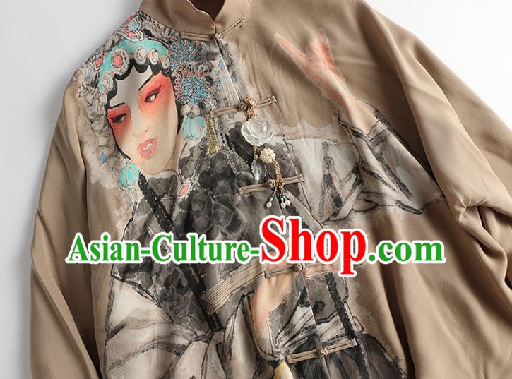 Chinese Traditional Printing Costume Classical Silk Shirt Tang Suit Blouse Upper Outer Garment