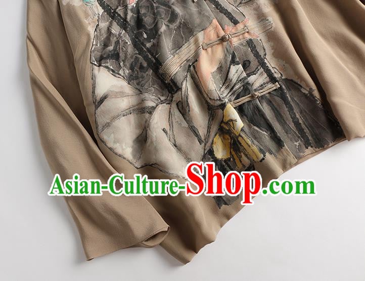 Chinese Traditional Printing Costume Classical Silk Shirt Tang Suit Blouse Upper Outer Garment