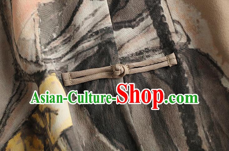 Chinese Traditional Printing Costume Classical Silk Shirt Tang Suit Blouse Upper Outer Garment